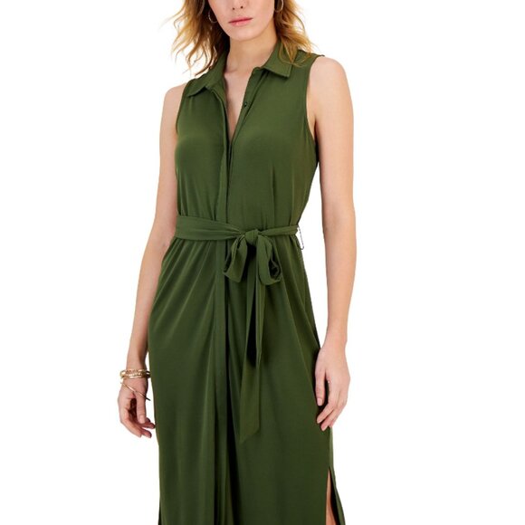 I.N.C. International Concepts Women's Olive Green Collared Midi Dress NWT - Picture 4 of 8